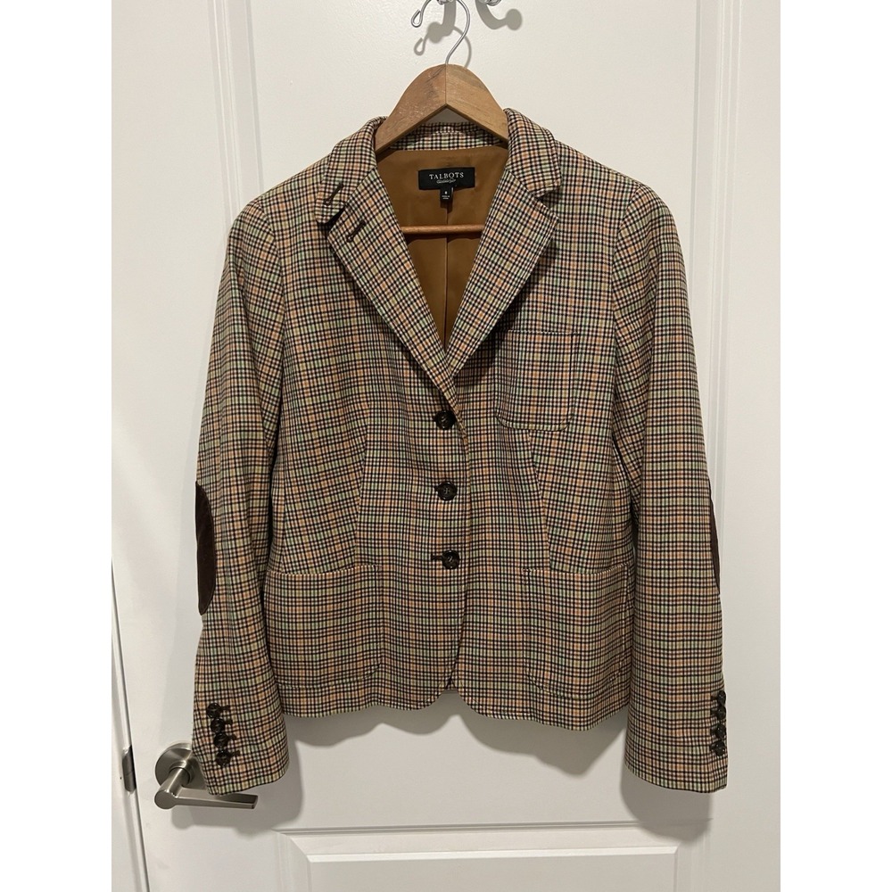 Talbots Women's Houndstooth Wool-Blend Elbow Patch Blazer Size 8 Retail‎ $189.00